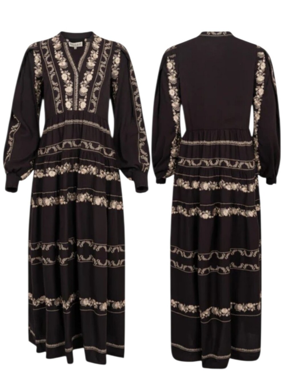 HALE BOB | Luna Embroidered Maxi Dress Black Cotton Long-Sleeve Large - Picture 6 of 6